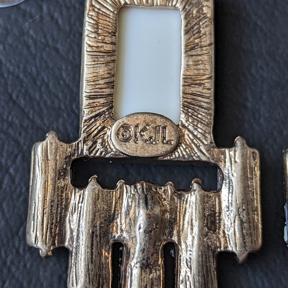 Kenneth Jay Lane KJL Art Deco Retro Cream Black Rhinestone Chandelier Earrings - Picture 3 of 11